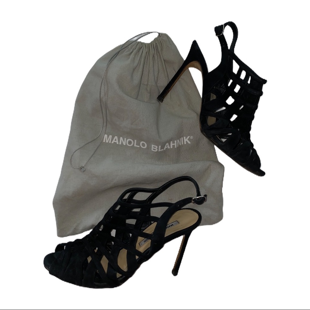 Manolo Blahnik Dance Caged Suede Slingback Sandal